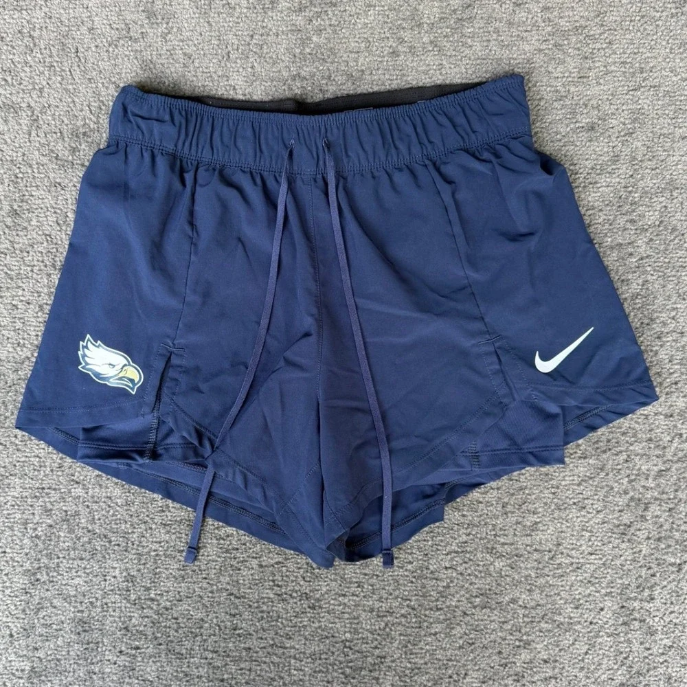 Nike Dri-FIT Womens Navy Blue 2-in-1 Running Shorts Eagle Logo Small 3912